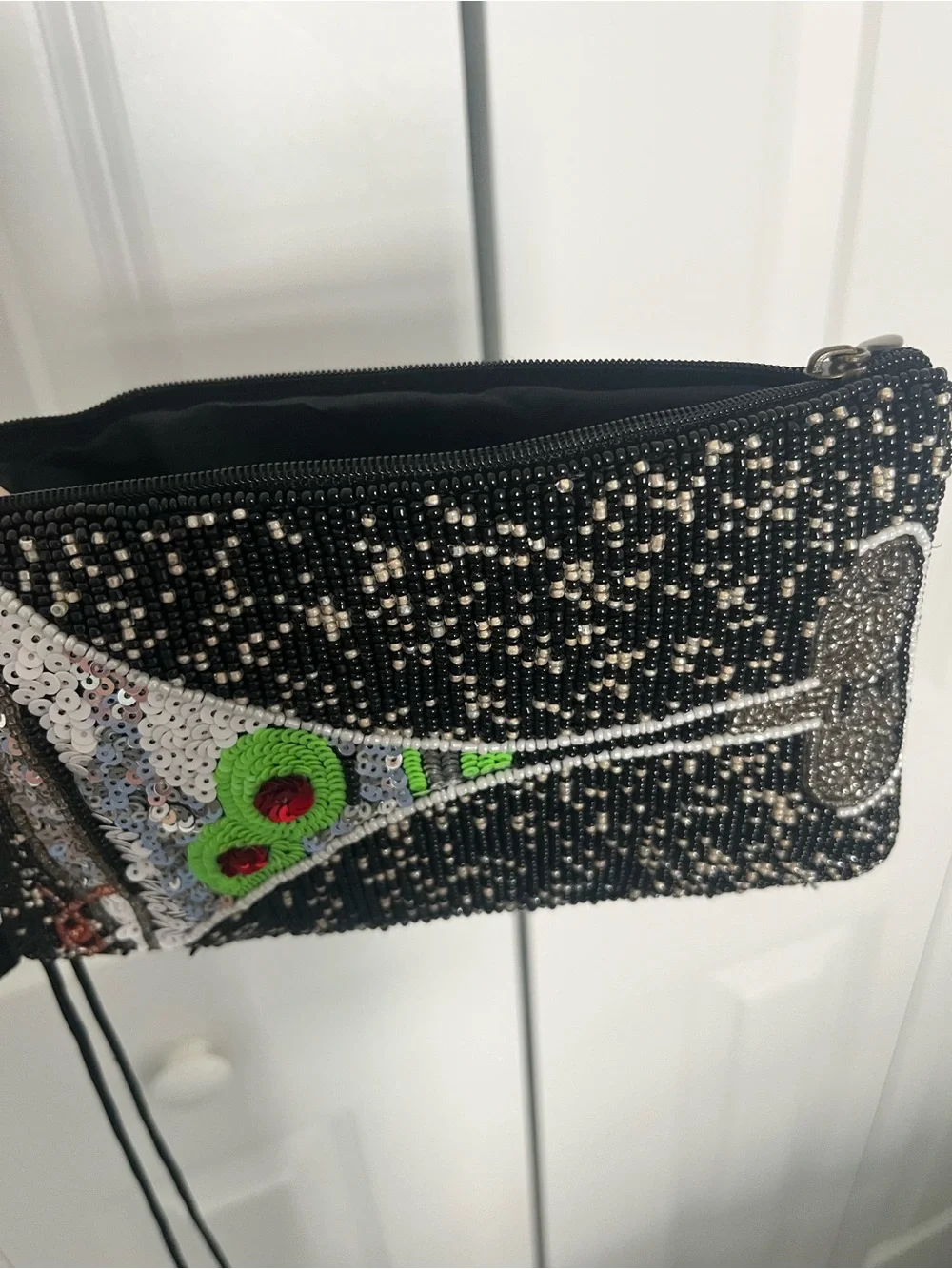 Beaded Wristlet with Olive Martini Cocktail, Black, Silver, Lime and Red